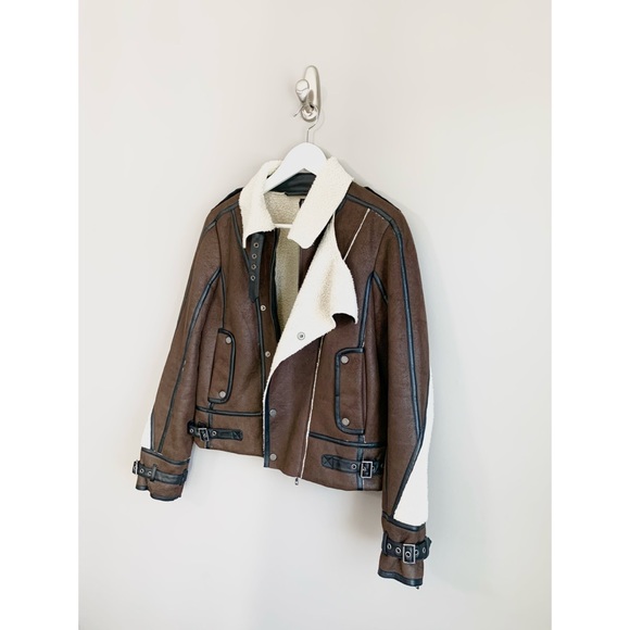 Walter Baker Renee Brown Leather Shearling Jacket - Picture 8 of 11
